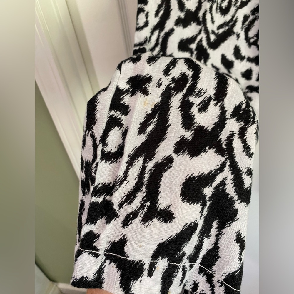 Madison 100% Linen Pants Size 12 Black and White Elastic Waist Drawstring Beach - Picture 8 of 13